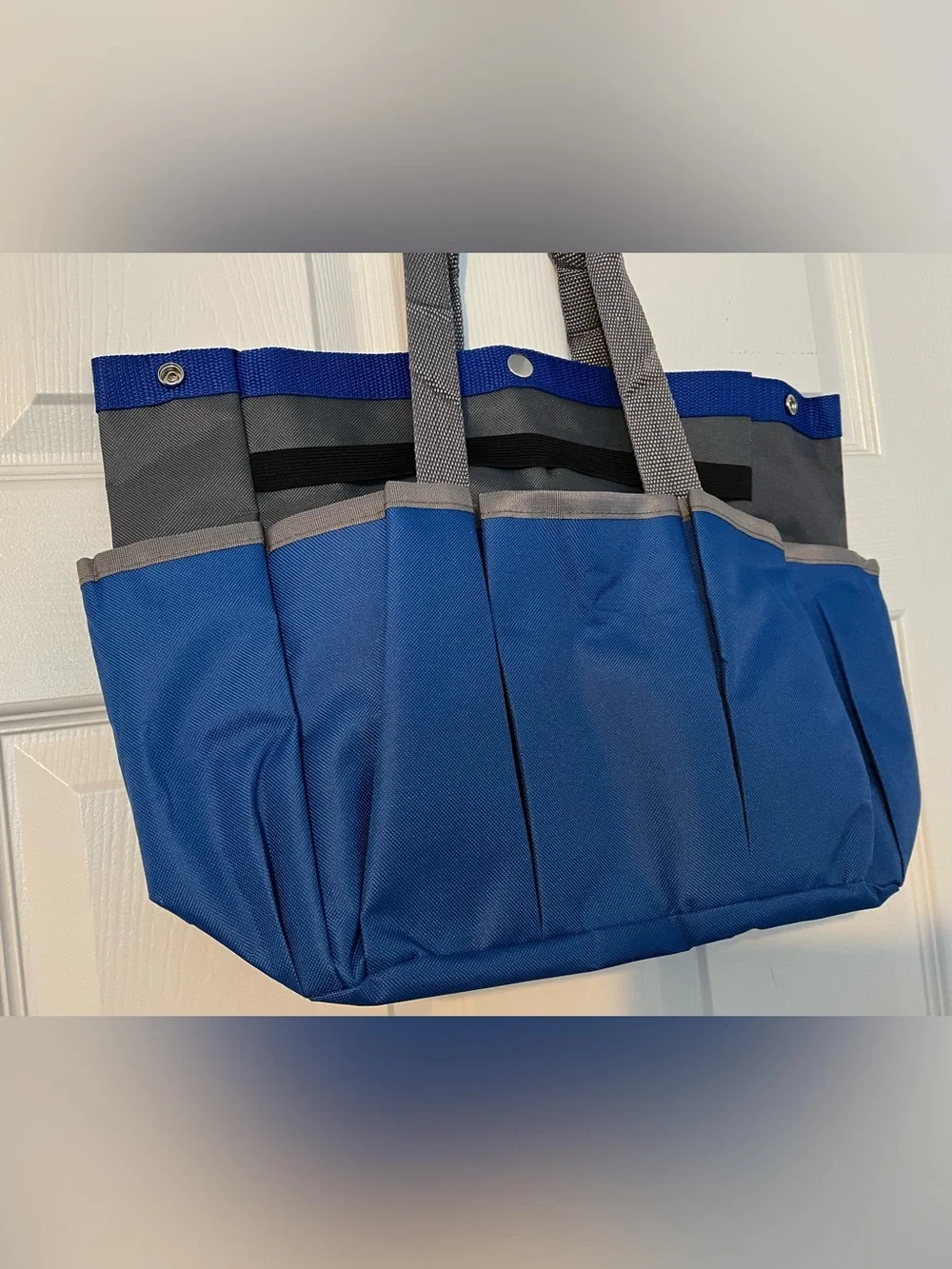 Utility Tote Bag for Gardening or Cleaning 8 Pockets Snap Closure Blue Gray NWOT